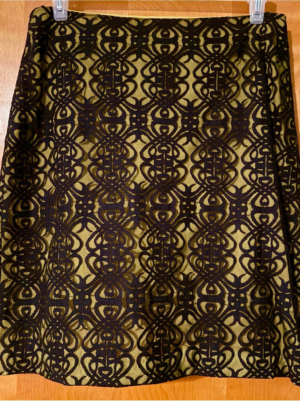 Coldwater Creek Black Lace Chartreuse Green Whimsigoth Pencil Skirt Office Midi